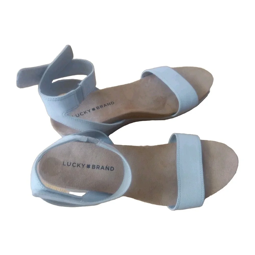 Lucky Brand Kanoa Women's Size 9 M Shoes Beige Leather Strappy Wedge Sandals